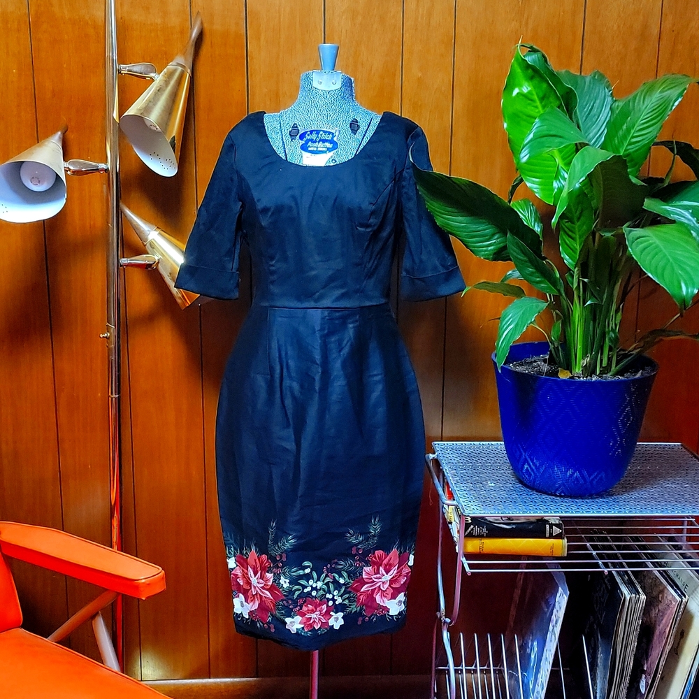 Collectif Black Flora Pencil Dress